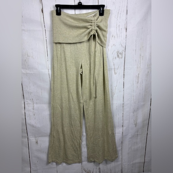 Forever 21 Pants - NWOT Forever 21 Avocado Green Tan Wide Leg Ruched Drawstring Fold over Pants